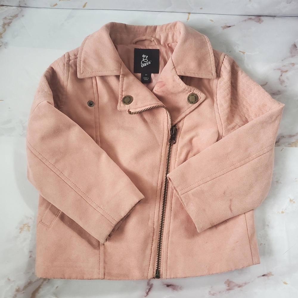 Girls Pink Suede Biker Jacket